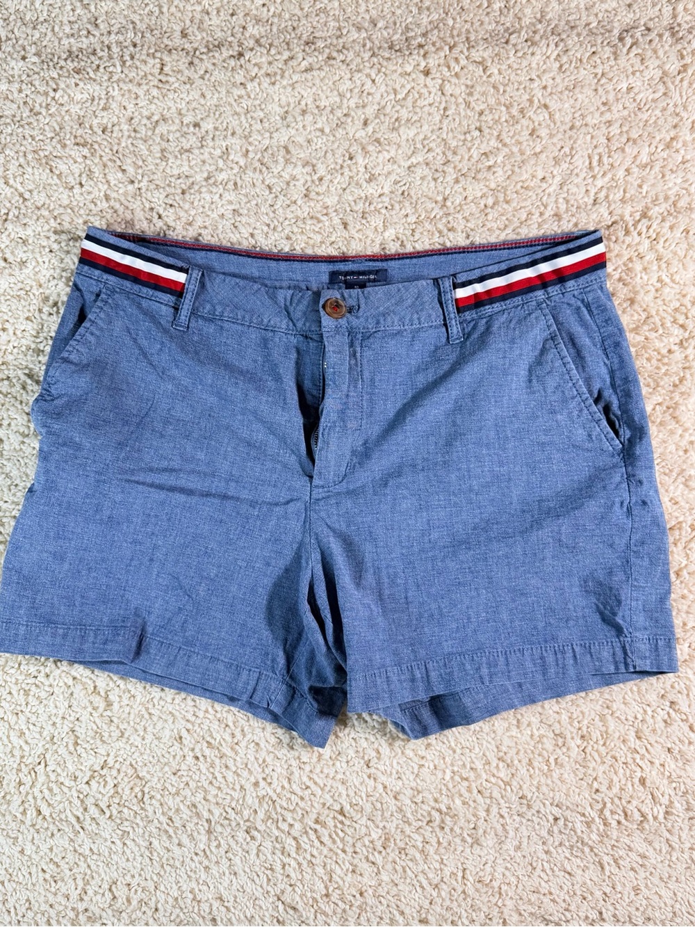 Classic Blue Tommy Hilfiger Women's Shorts with Stripe Waistband